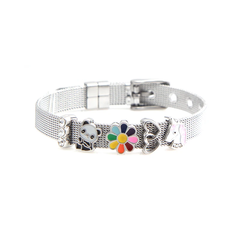 Somsoar Jewelry Cute Slide Charm 8mm Mesh Bracelet Set Child toddler Kids Bracelet Stianless Steel Woman Bracelet as Xmas Gift