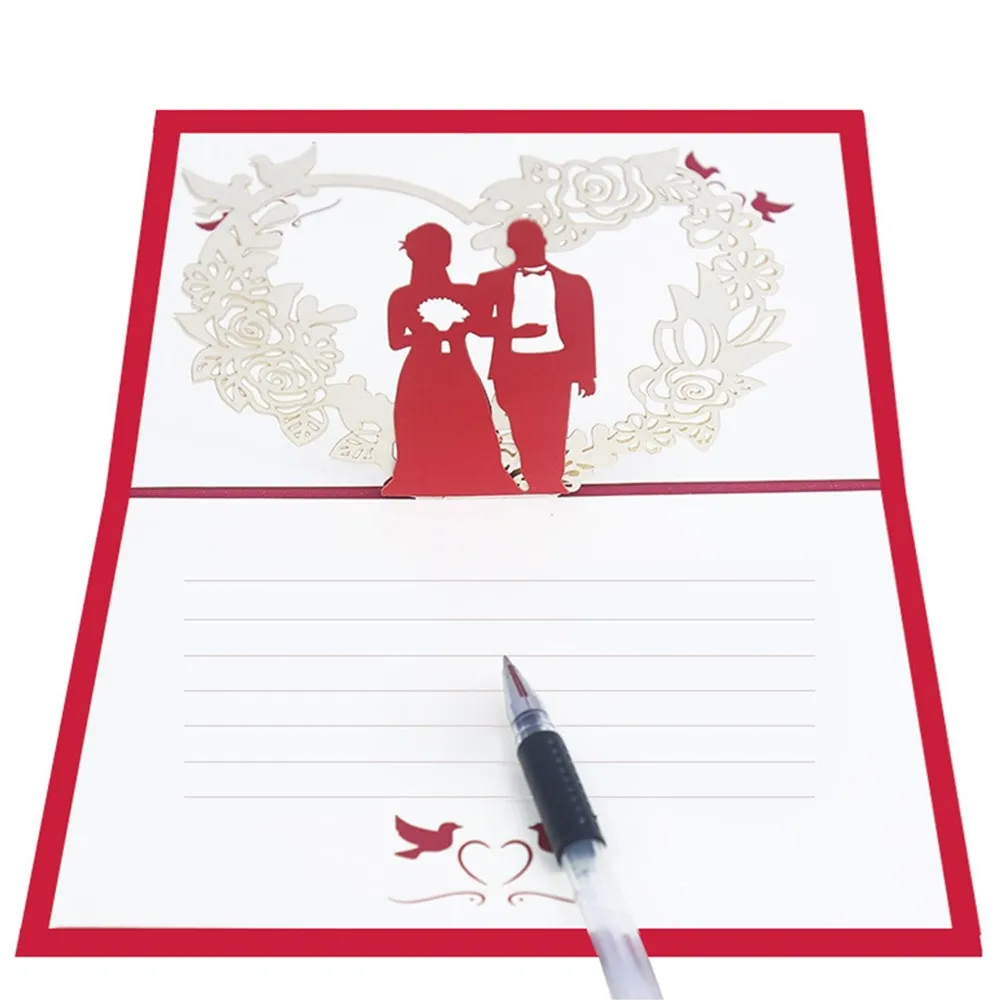  3 pcs Love 3D Pop UP Cards Valentines Day Gift Postcard with Envelope Stickers Wedding Invitation G - 4.00041E+12