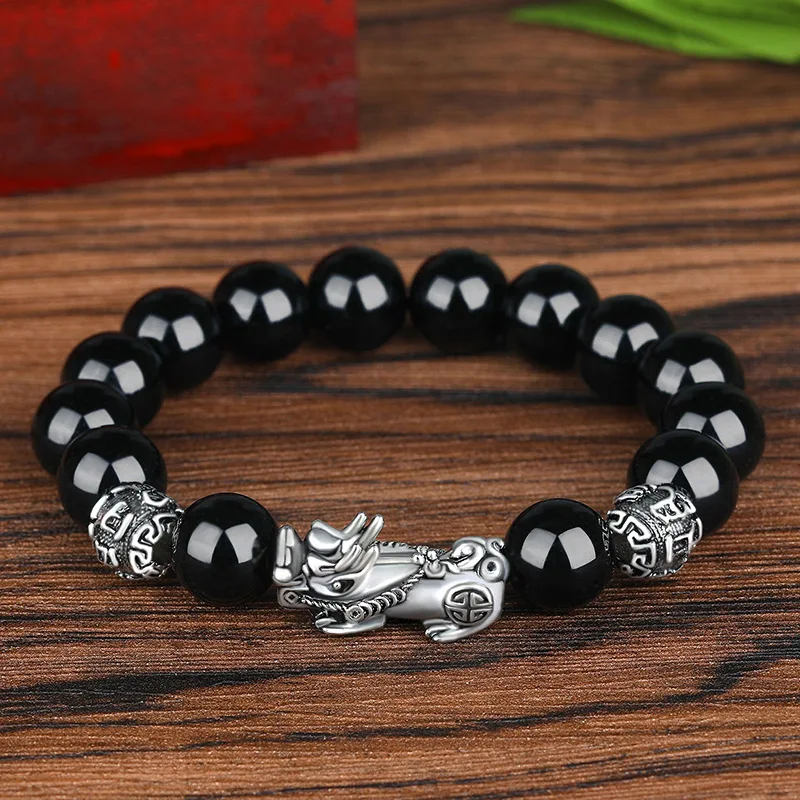 Imitation S999 Sterling Silver 3D Hard Retro Men's Domineering Thai Hand Chain 14 Types for Choice 6-12mm Beads | Украшения и