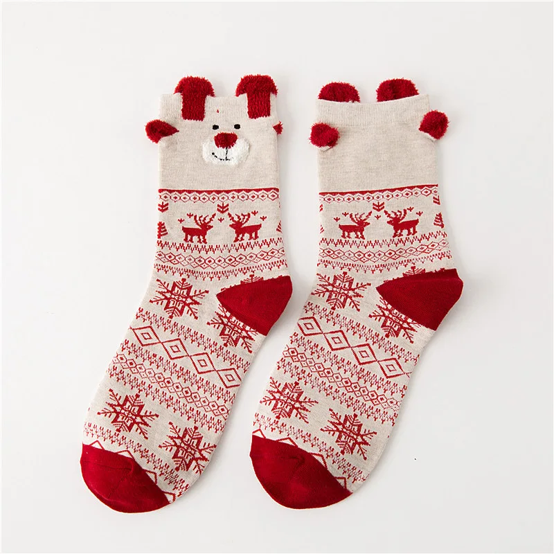 Осенние и зимние новые рождественские хлопковые носки с рисунком снеговика, Санта Клауса, лося, милые женские носки средней длины
