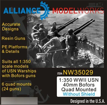 

1/350 WWII USN 40mm Bofors Quad Mounted wo/Shield - 6Quad Mount (Resin+Etching Sheet) NW35029 Model Kits