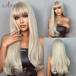 EASIHAIR Long White Synthetic Wigs for Women Platinum Light Blonde Wigs with Bangs Natural Hair Wigs Heat Resistant Cosplay Wig