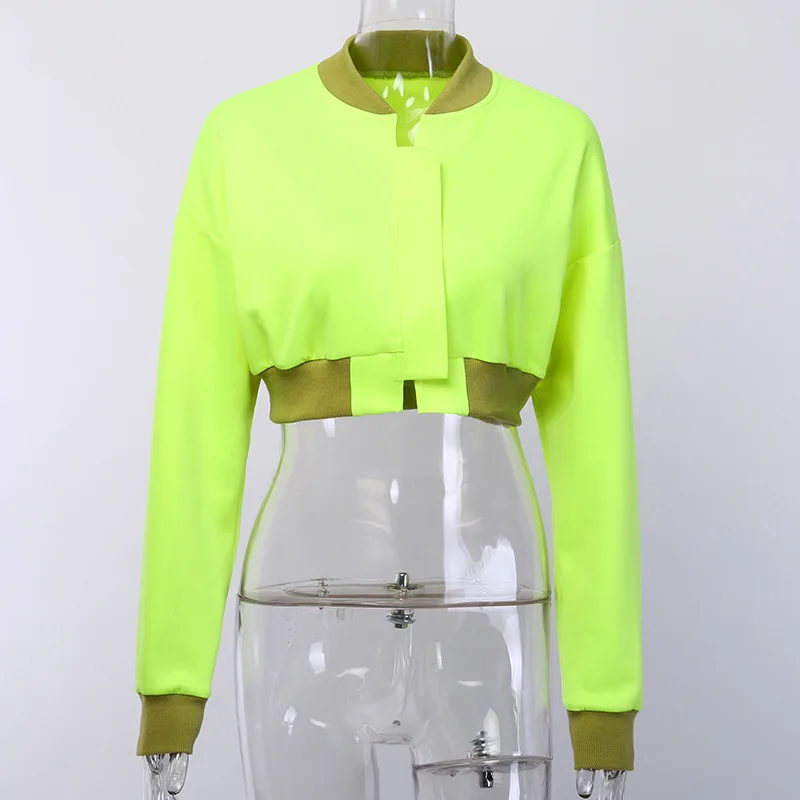 price cut  BOOFEENAA Neon Green Cropped Jacket Women Streetwear Outwear Windbreaker Bomber Baseball Coats and 