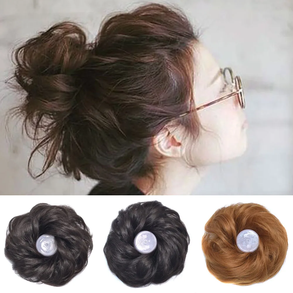

LIHUI Messy Hair Bun Scrunchy hairpiece Extensions Synthetic wig Ring Wrap Chignon For Women Black Brown
