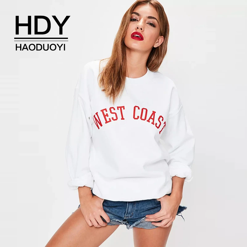 

HDY Haoduoyi Fashion Sports Style Casual Contrast Letter Printing Round Neck Pullover College Temperament The New Sweatshirt