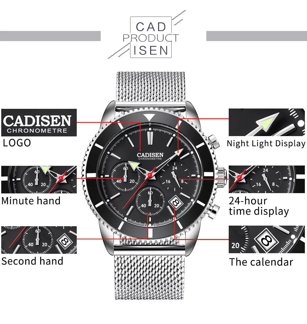 CADISEN C9067 новые мужские часы модные кварцевые мужские s часы лучший бренд класса люкс спортивные военные часы мужские часы relogio masculino