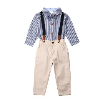 

Baby Boy Wedding Formal Suit Bowtie Gentleman Long Sleeve Romper Pants Perfect Clothes 6-24M