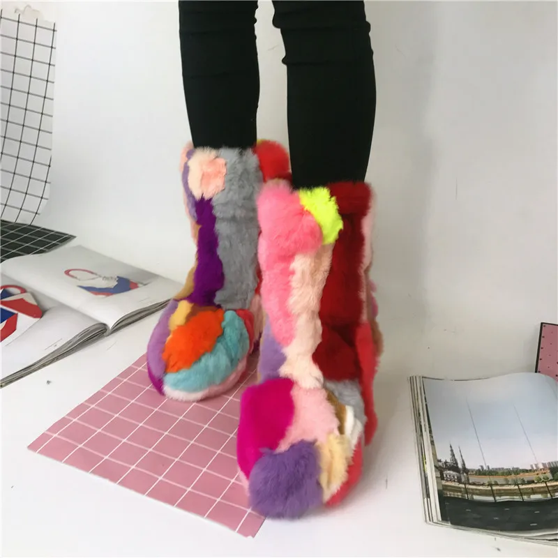 Женские зимние сапоги до середины икры; Bota Feminina; зимние сапоги; Botines Mujer; Разноцветные Женские ботинки на танкетке; Zapatos De Mujer