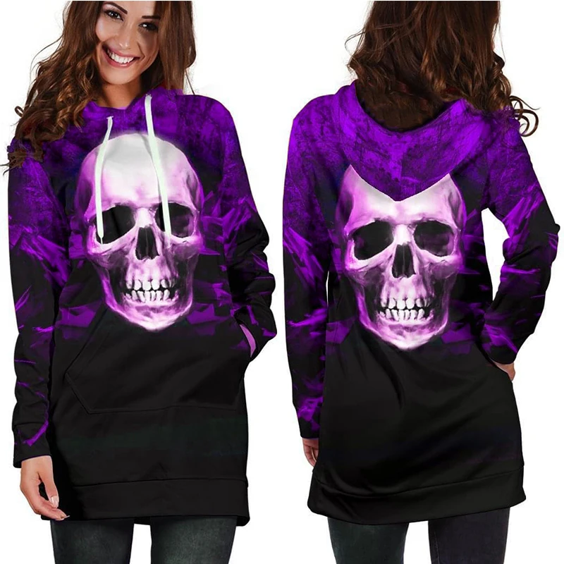 

Autumn and Winter 2021 New Fashion Halloween Skull Print Gradient Hooded Long Sleeve Sweatshirt Casual Pocket Hoodie Pullover