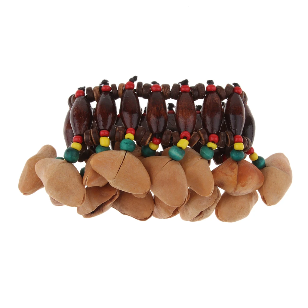 Hand Bell Children Percussion Instruments Colorful Hand Chain Bracelet African Drum Nutshell Handbell Natural Nut Shell Percussion Musical Instrument Children Toys