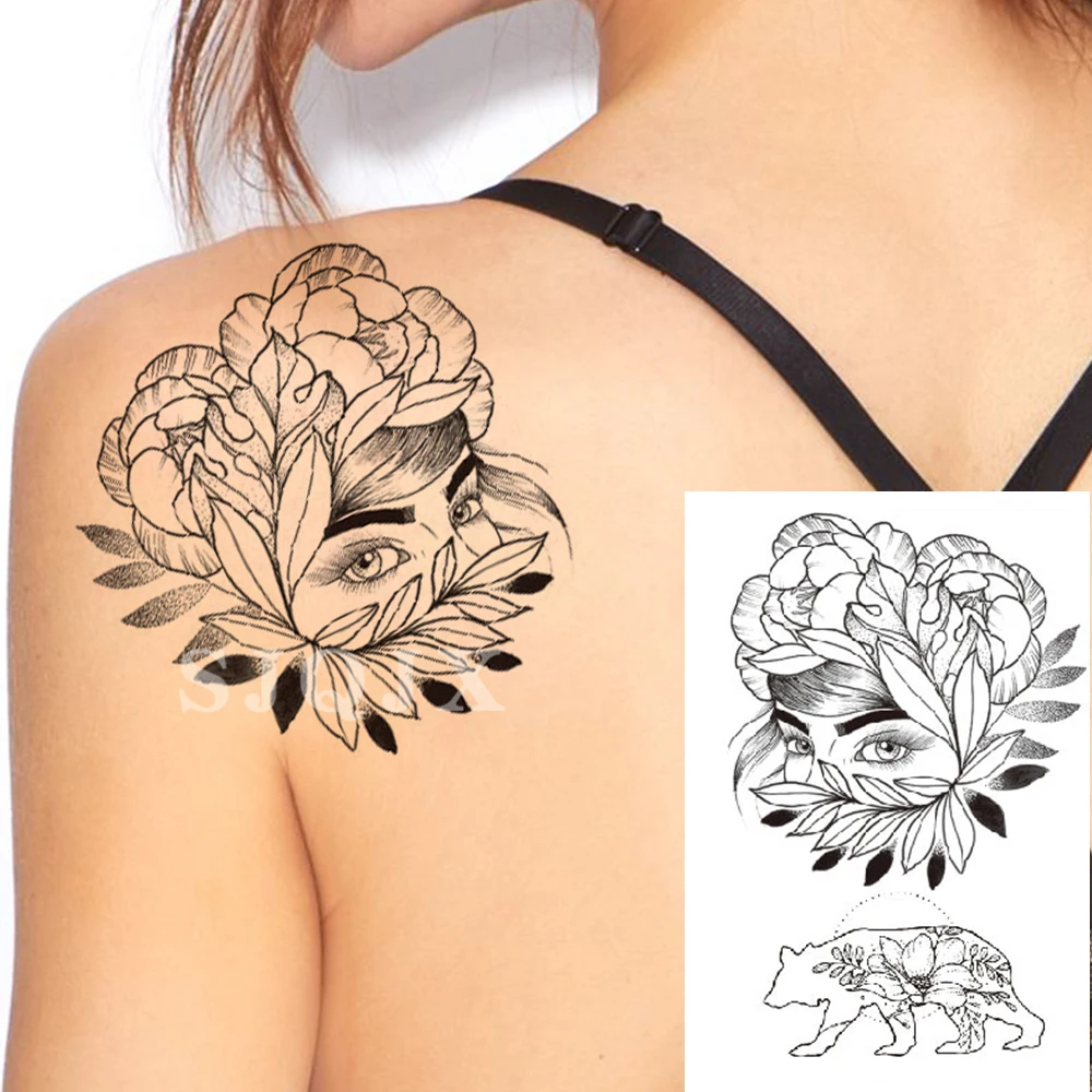 Временные Черные цветы розы для женщин девушки татуировки рукава водонепроницаемый треугольник татуировки стикер боди арт руки ноги сексуальные Поддельные татуировки - Цвет: 18