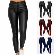 

High Quality Solid Color Women Leggings Pencil Pants Stretchy PU Leather Trousers Casual Fashion