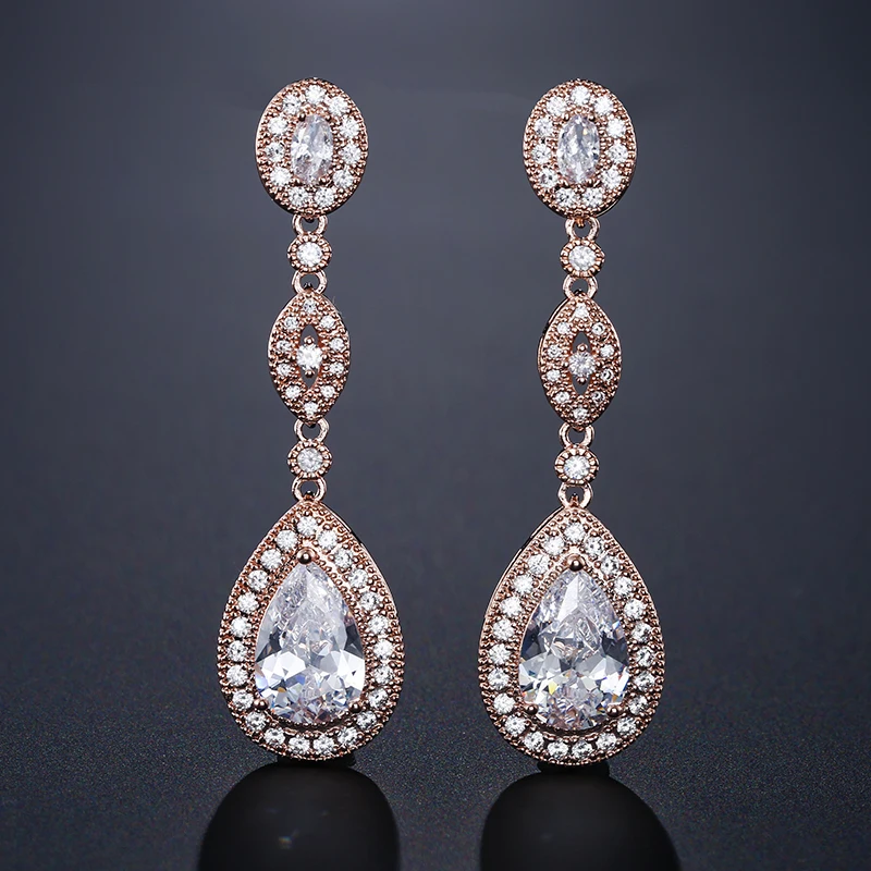 UILZ кубический циркон свадебные серьги в виде капли воды Висячие Boucles d'oreilles