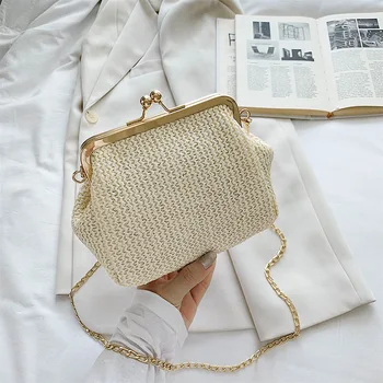 

Women's bag 2020 new Korean version of the original color clip mini imitation straw woven bag shoulder messenger chain bag