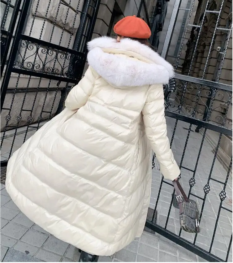Женский утолщенный теплый зимний пуховик, 90% белый утиный пух, женская большая парка с натуральным лисьим мехом, куртка с капюшоном