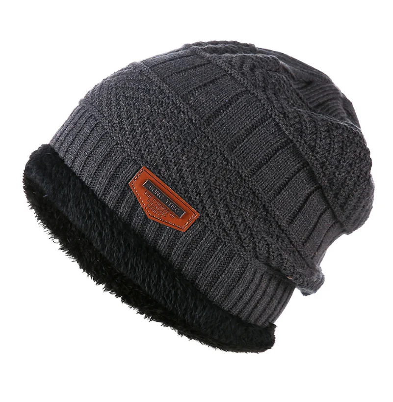 Теплая зимняя шапка, вязаная шапка, шарф, шапка, зимние шапки для мужчин, вязаная шапка для мужчин, вязаная шапка Skullies Beanies - Цвет: Dark Gray