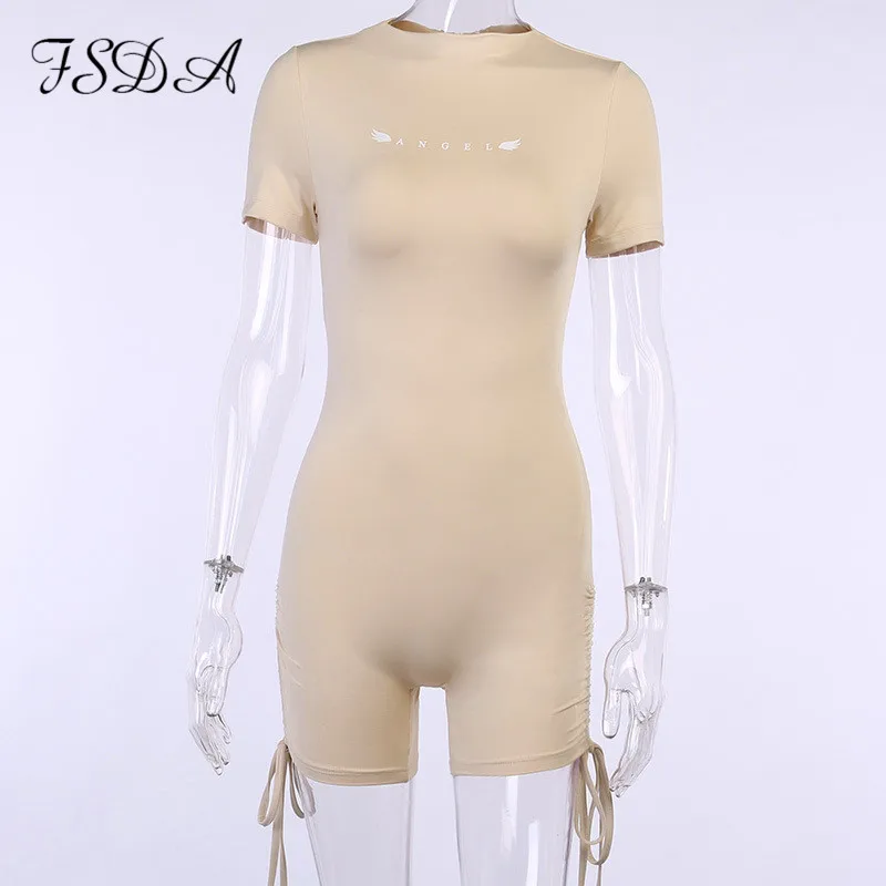 Женский комбинезон с круглым вырезом FSDA повседневный бандажный цвета хаки на