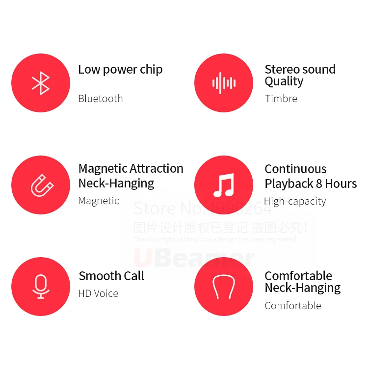 Наушники Ubeamer Q7, Bluetooth V5.0, беспроводная гарнитура с креплением на шею, большая емкость, аккумулятор, 4D звук для спортивной музыки