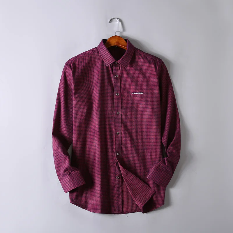 Мужская клетчатая рубашка с длинным рукавом размера плюс 4XL 5XL 6XL 7XL, деловая мода, классический стиль, мужская Свободная рубашка, брендовая одежда - Цвет: Красный
