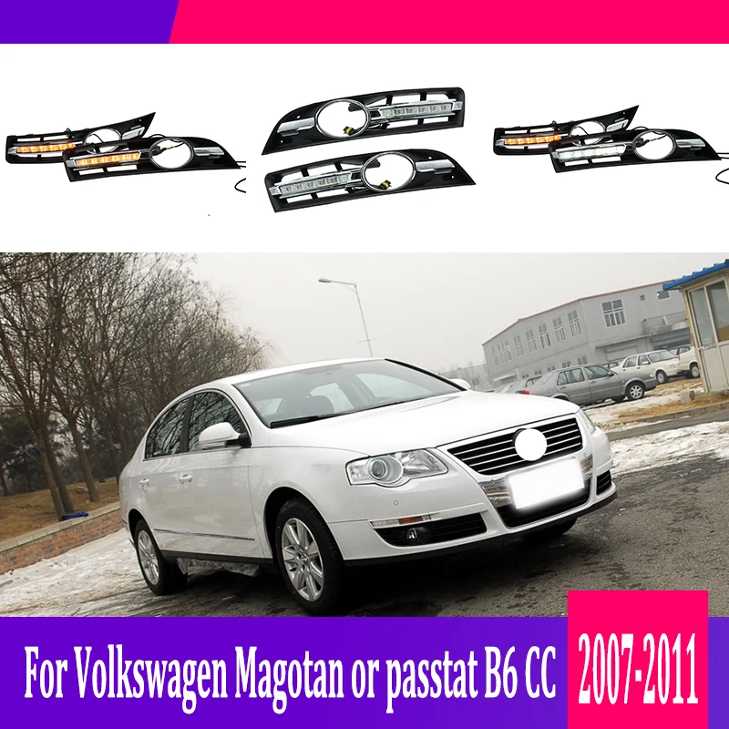 Для Magotan или Passat B6 CC 2007-2011 Светодиодный дневной ходовой светильник DRL Автомобильная противотуманная фара 6000K белый светильник желтый светильник