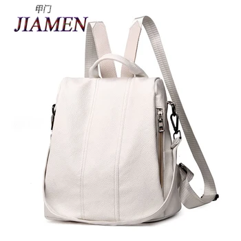 

Women's Backpack 2020 Spring New Fashionable Wild Quality Soft Leather Casual Travel Large Capacity White Backpack School Bag