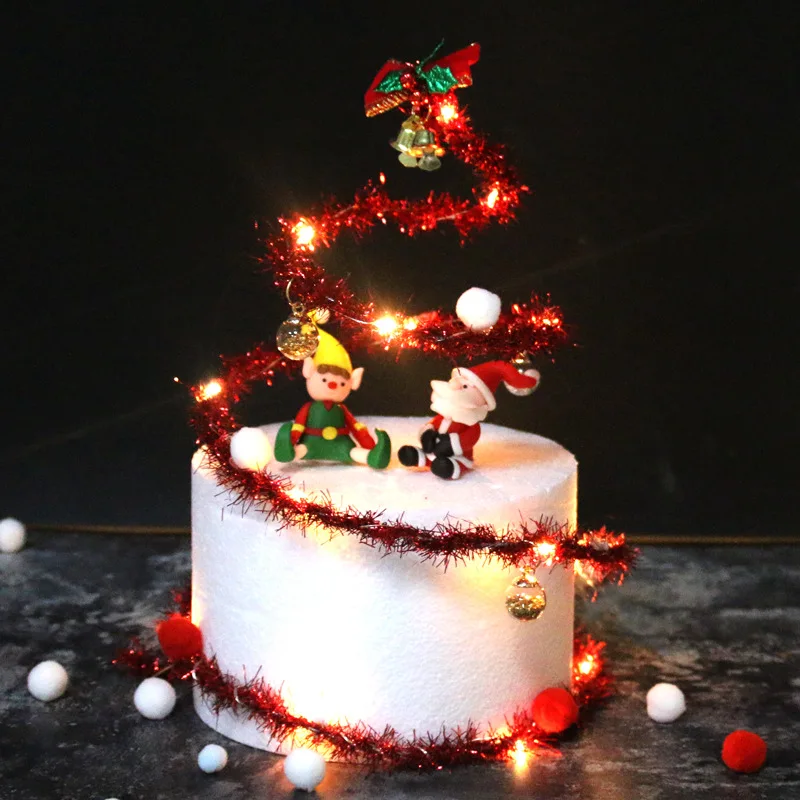 Хлопковый шар колокольчик железный обруч веселый Топпер на Рождественский торт вечерние принадлежности фестиваль счастливого Нового года украшения торта без света - Цвет: Red