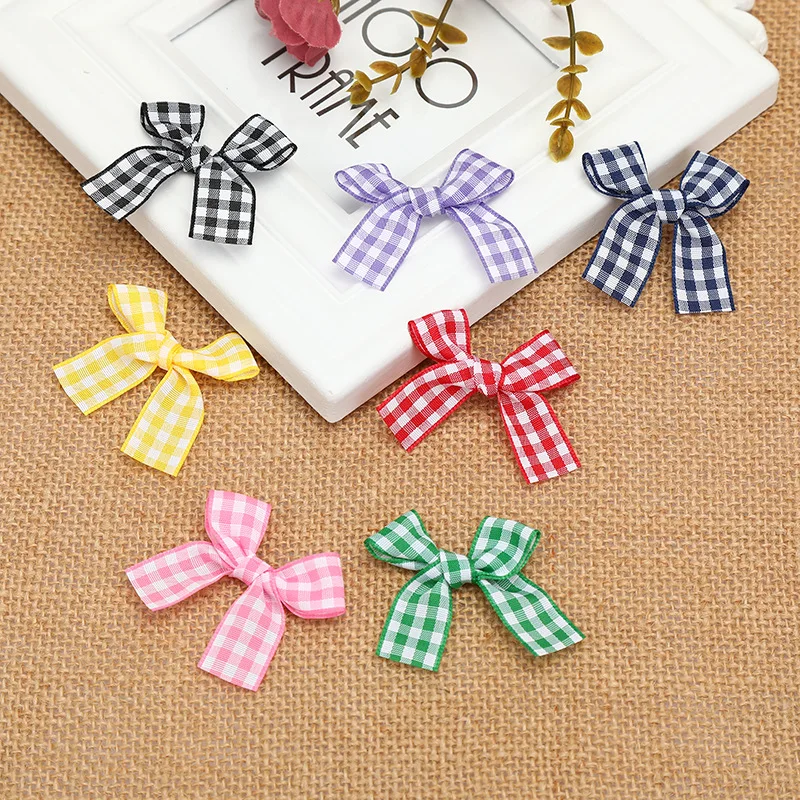 40Pcs Gingham Checked Ribbon Bows 45MM DIY Decoration Accessories Handmade  Gold Sliver Satin Ribbon Flower For Gift Crafts 5/8