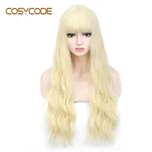 COSYCODE парик блонд с челкой длинные волнистые вьющиеся парик 26 дюймов Синтетические Косплей вечерние парики для женщин Цвет 613