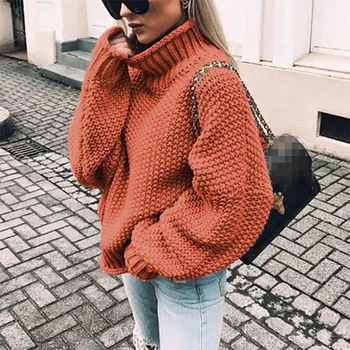 

Autumn new solid color long-sleeved bat sleeve women's turtleneck 2019 winter casual office ladies pullover women's sweater B606