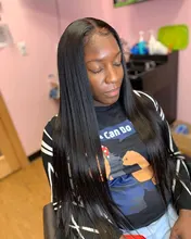 La srta. negro brasileño sin costuras recto 13x4 frente de encaje pelucas de cabello humano Marrón Medio, 4x4, cierre de encaje suizo peluca para las mujeres negras