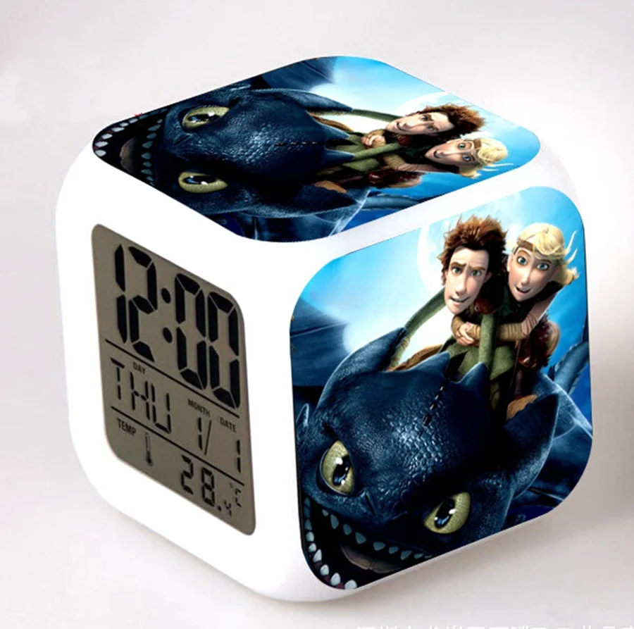

How to Train Your Dragon 2 Anime Action Figurines Colorful Flash light Touch Alarm Clock Toothless Dragon Figure Kids Toys