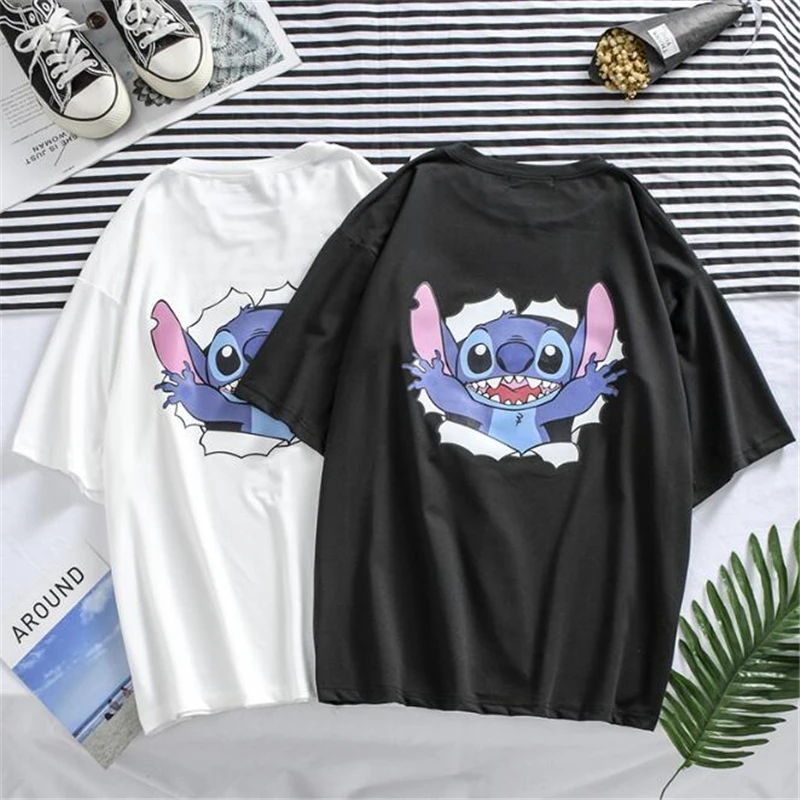 Harajuku Tshirts Lilo Stitch Print Short-sleeved Men