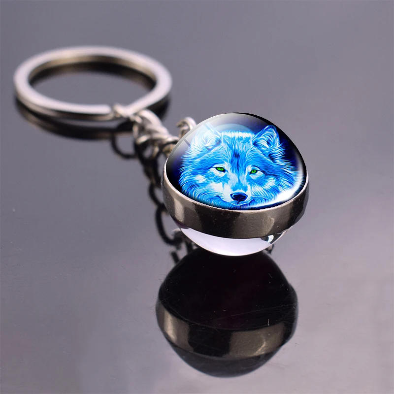 Lupo Portachiavi Lupo E La Luna Portachiavi Howling Wolf Side Double Glass Pendente Della Sfera Portachiavi Lupo Testa Gioielli
