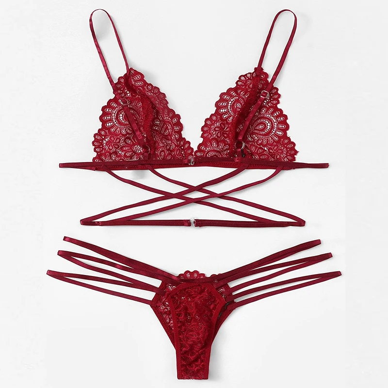 Women Lingerie Bra Set Lace Sling Bra Thong Set Bandage Underwear Sleepwear women lingerie