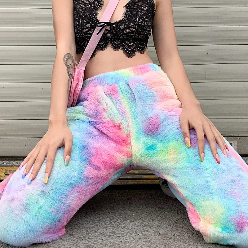 Арцу Tie Dye теплые брюки женские спортивные штаны флис Высокая талия повседневные брюки свободные зимние брюки уличная джоггеры ASPA20250