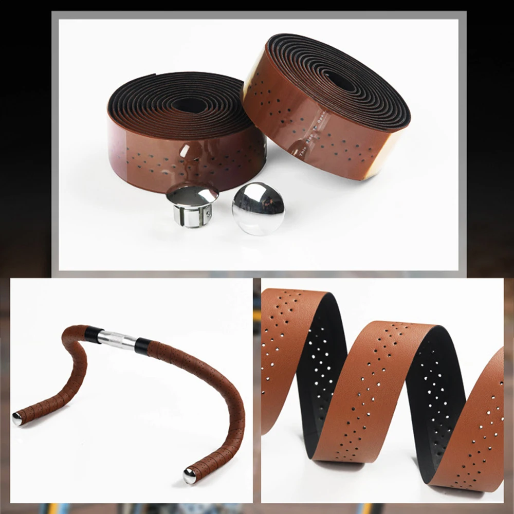 

1 Pair Bicycle Handlebar Tape Road Bike PU Leather Perforated Belt Breathable Soft Bike Handlebar Tape MTB Bike Fixed Gear Belt