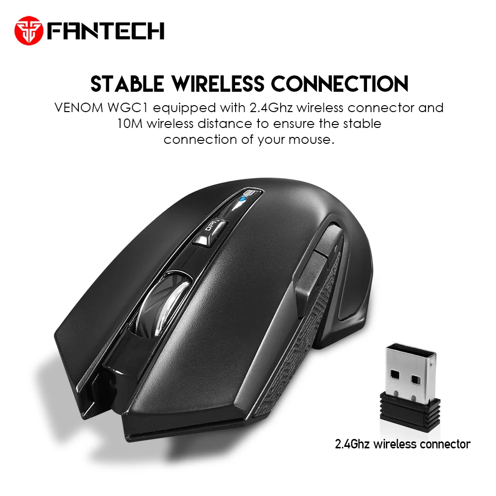FANTECH WGC1 2.4Ghz Wireless Mouse Charging Mute Mouse 2400 DPI RGB Gaming Mouse for Office Entertainment Games Laptop Desktop
