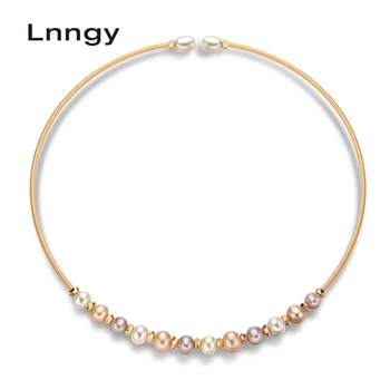 

Lnngy 14K Gold Filled 5.5-7mm Natural Cultured Freshwater Pearl Elegant Pearl Chokers Women Jewelry Gifts