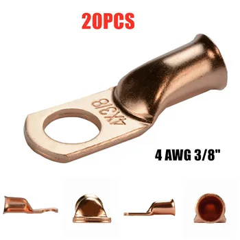 

20PCS 4 AWG Ring 3/8" Hole Terminals Lugs Bare Copper Uninsulated Electrical Cable Wire Connectors Kit