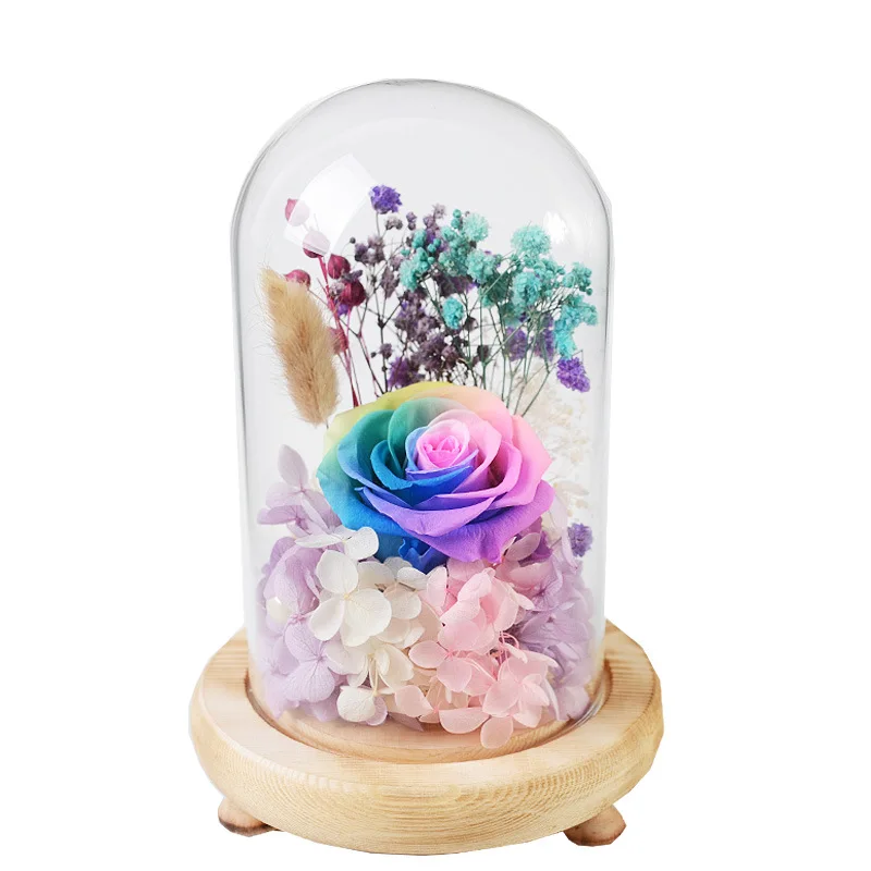 Single colorful rose День Святого Валентина стеклянная крышка свежий консервированный цветок розы красивый подарок матери на день рождения Свадебные украшения дома - Цвет: Single colorful rose