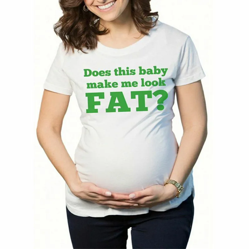 

Maternity Clothes Summer Casual Humor English Fun Printed Short Sleeve New Style Large Size Dress Slimming White T-shirt