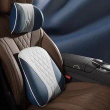 

Car Leather Headrest Lumbar Pillow Back Cushion Auto Seat Neck Waist Supports Set Release Pain Memory Foam Interior Accessories