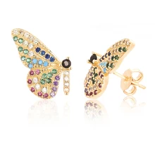 Бабочка рыба змея кости Золотые женские серьги-гвоздики cz маленький крючок серьги для женщин медь кубический цирконий серьги подарок