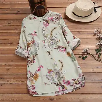 

Vintage Printed Shirts Women's Floral Blouse ZANZEA 2020 Spring Long Sleeve Blusas Female Button Work Tunic Plus Size Casual Top