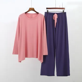 

Women Long Sleeve Pajamas Set 2PCS Sleepwear Soft Modal Nightwear Casual Loose Sleep Set Pijamas Suit Spring Autumn Home Clothes