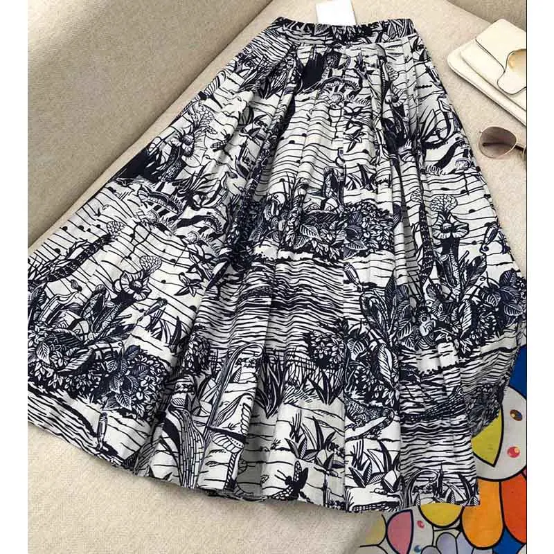 Cosmicchic модные высококачественные женские винтажные макси юбки с принтом джунглей, хлопковая плиссированная высокая талия, большая качающаяся длинная юбка