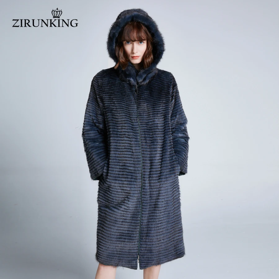 ZIRUNKING Women Real Mink Fur with Down Coat Lady Reversible Natural Fur Long Coat Female Winter Warm Outerwear Clothing ZC1904