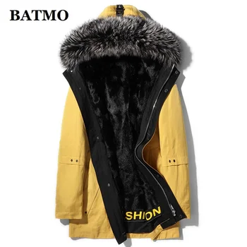 

BATMO natrual fur parkas,fox fur collar&mink fur liner thicked hooded jackets men,fur coat men,X983