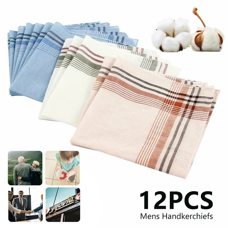 12pcsGentlemensSuitHandkerchiefsSquareMulticolorStripeChest
