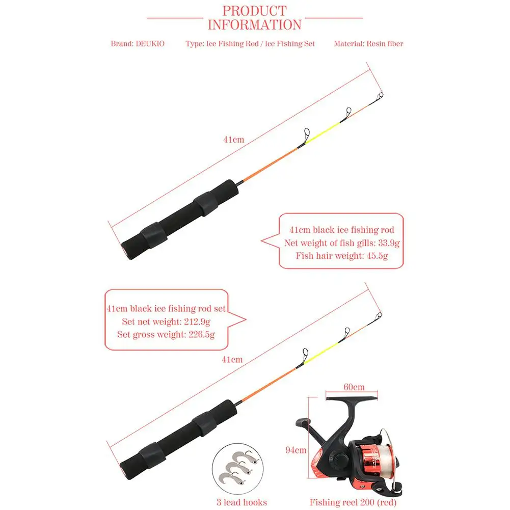 Winter Ice Fishing Rod Combo Mini Pole Lure 41/50cm Retractable Carbon Fishing Rod Reel Set With Spinning Reel Ice Fishing Wheel